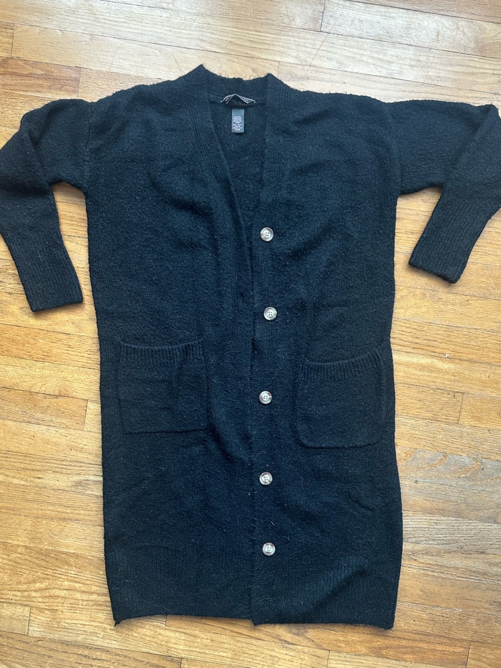 Victoria's Secret XS/S Black Long Button Front Oversized Cardigan Duster